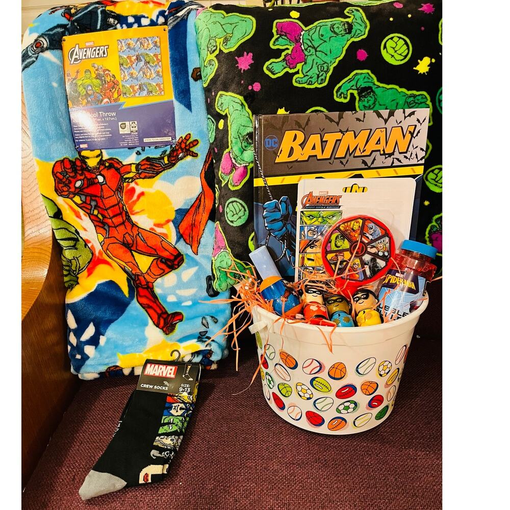 Advengers Easter bundle with a 16 x 16 Hulk  pillow 40 x 50 preschool adventures